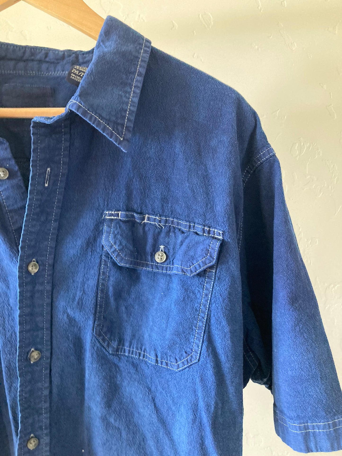 Navy Short Sleeve Button-Up- XXL