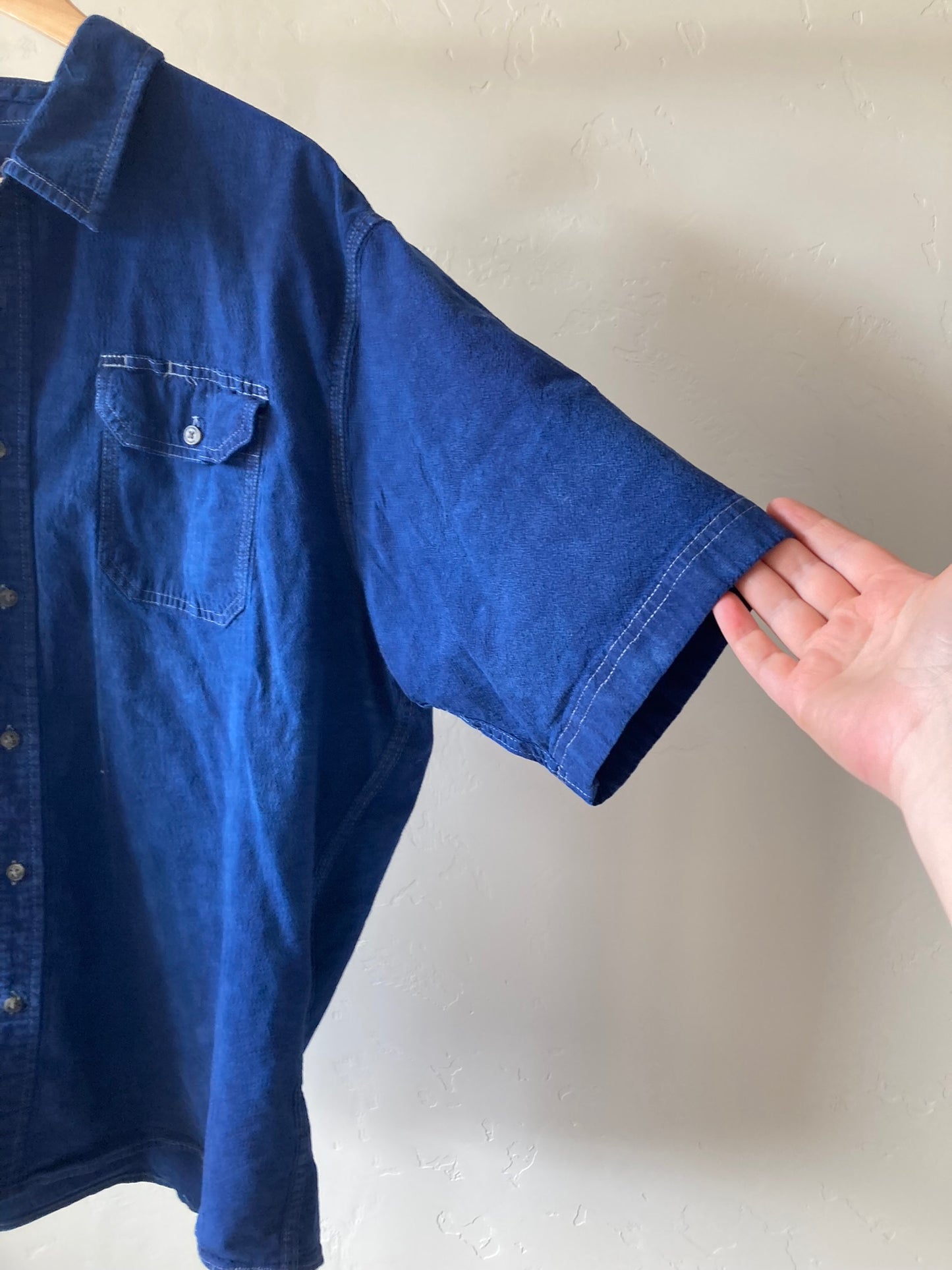 Navy Short Sleeve Button-Up- XXL
