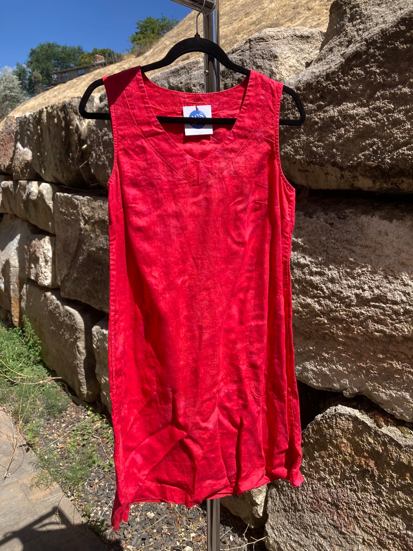 Red Linen Dress- S