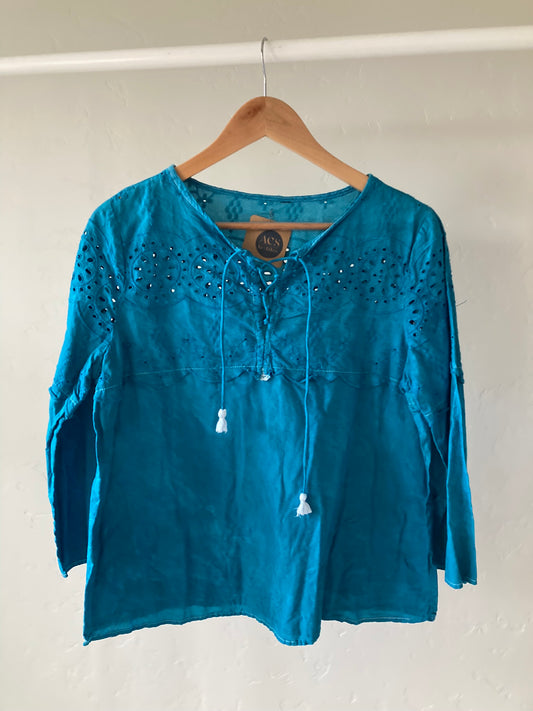 Kingfisher Blue Eyelet Blouse- S