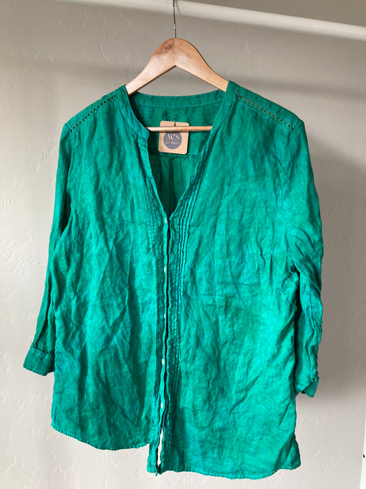 Emerald Linen Blouse- XL