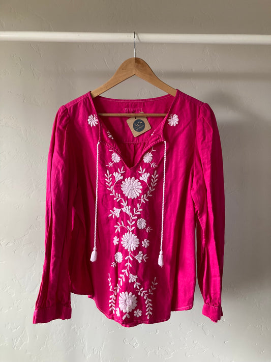 Hot Pink Embroidered Blouse- XL