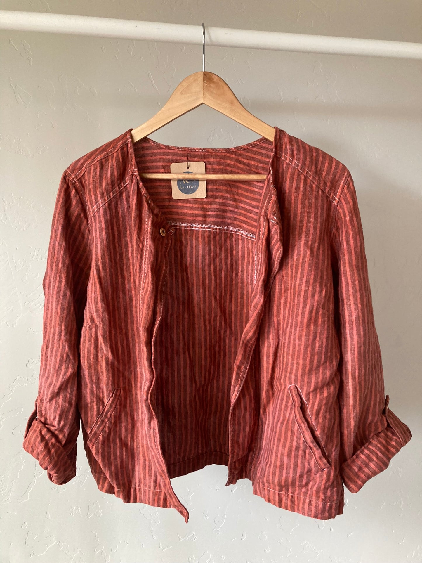 Striped Linen Open Jacket- XL