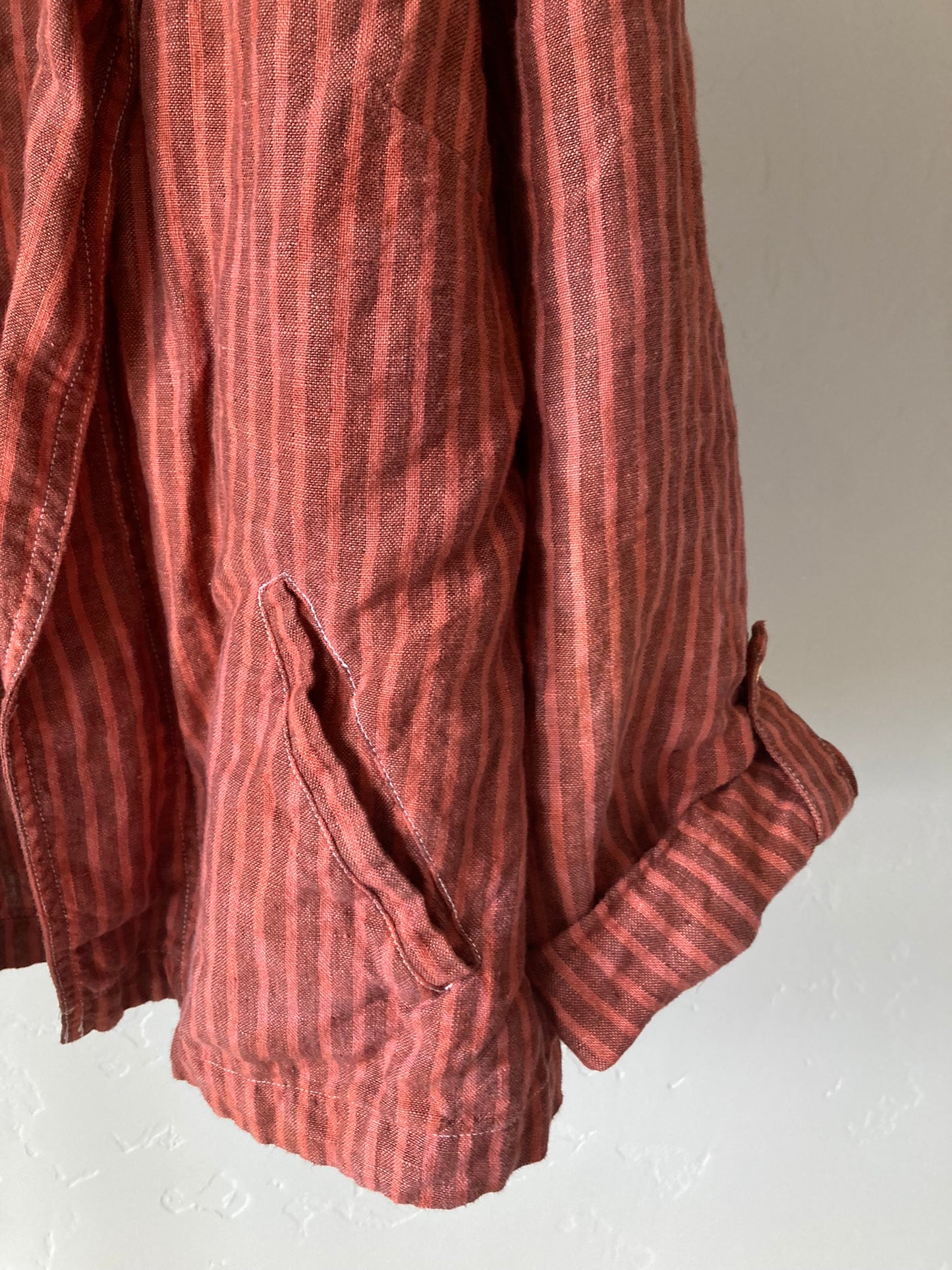 Striped Linen Open Jacket- XL