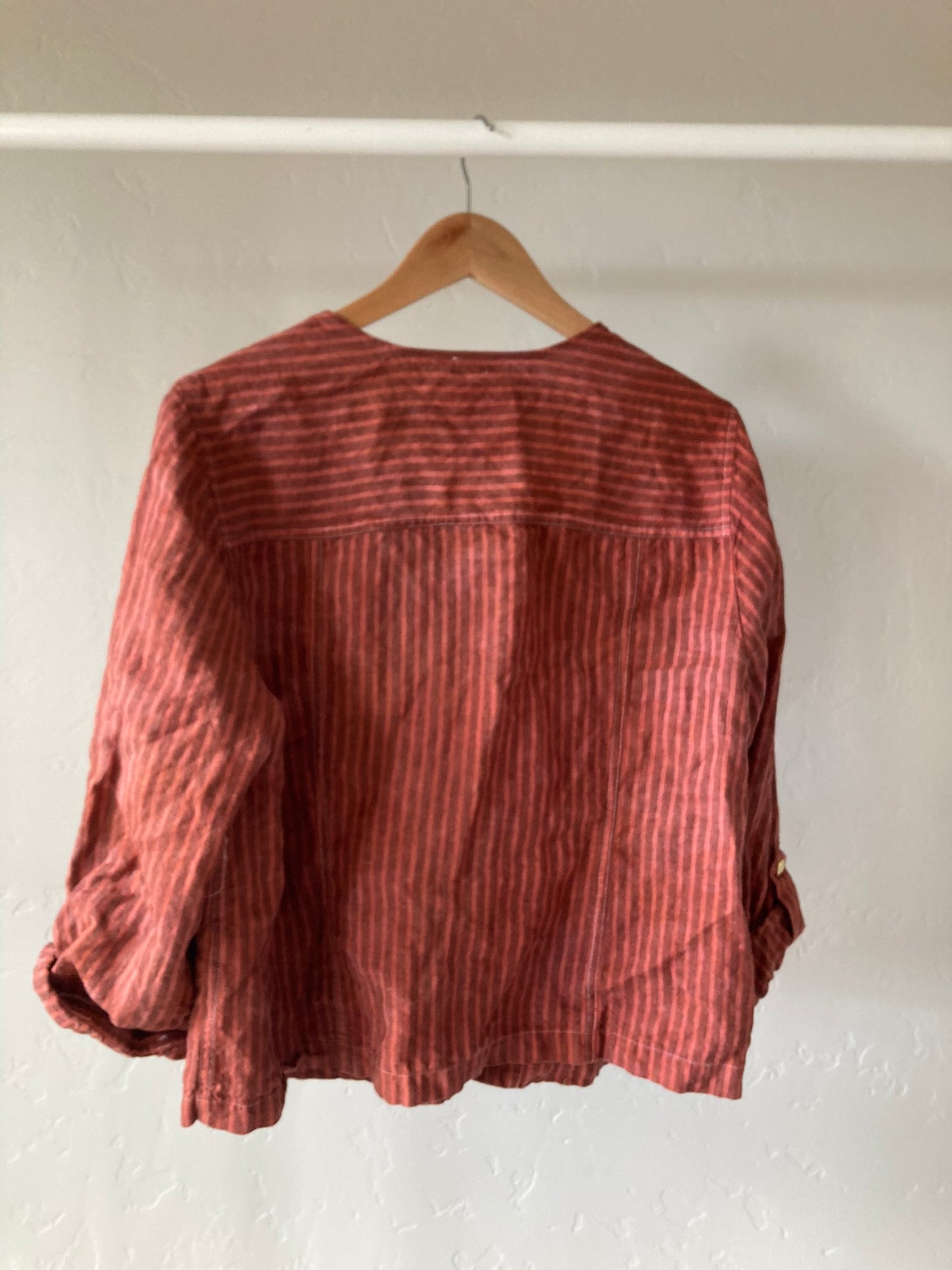 Striped Linen Open Jacket- XL