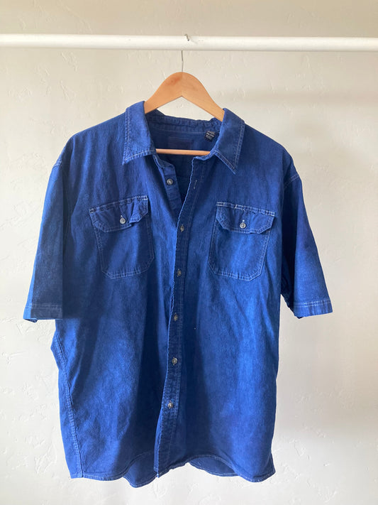 Navy Short Sleeve Button-Up- XXL