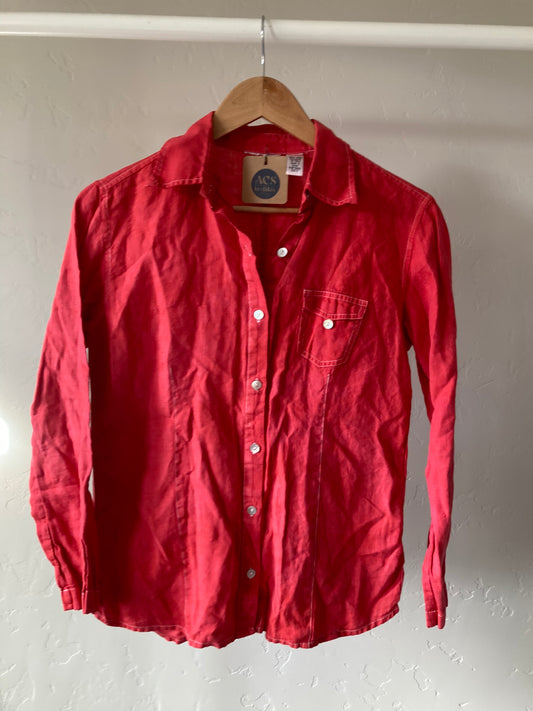 Bright Red Linen Button-Up- S