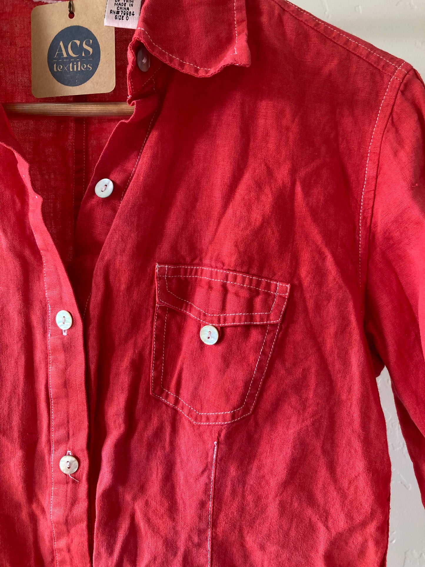 Bright Red Linen Button-Up- S