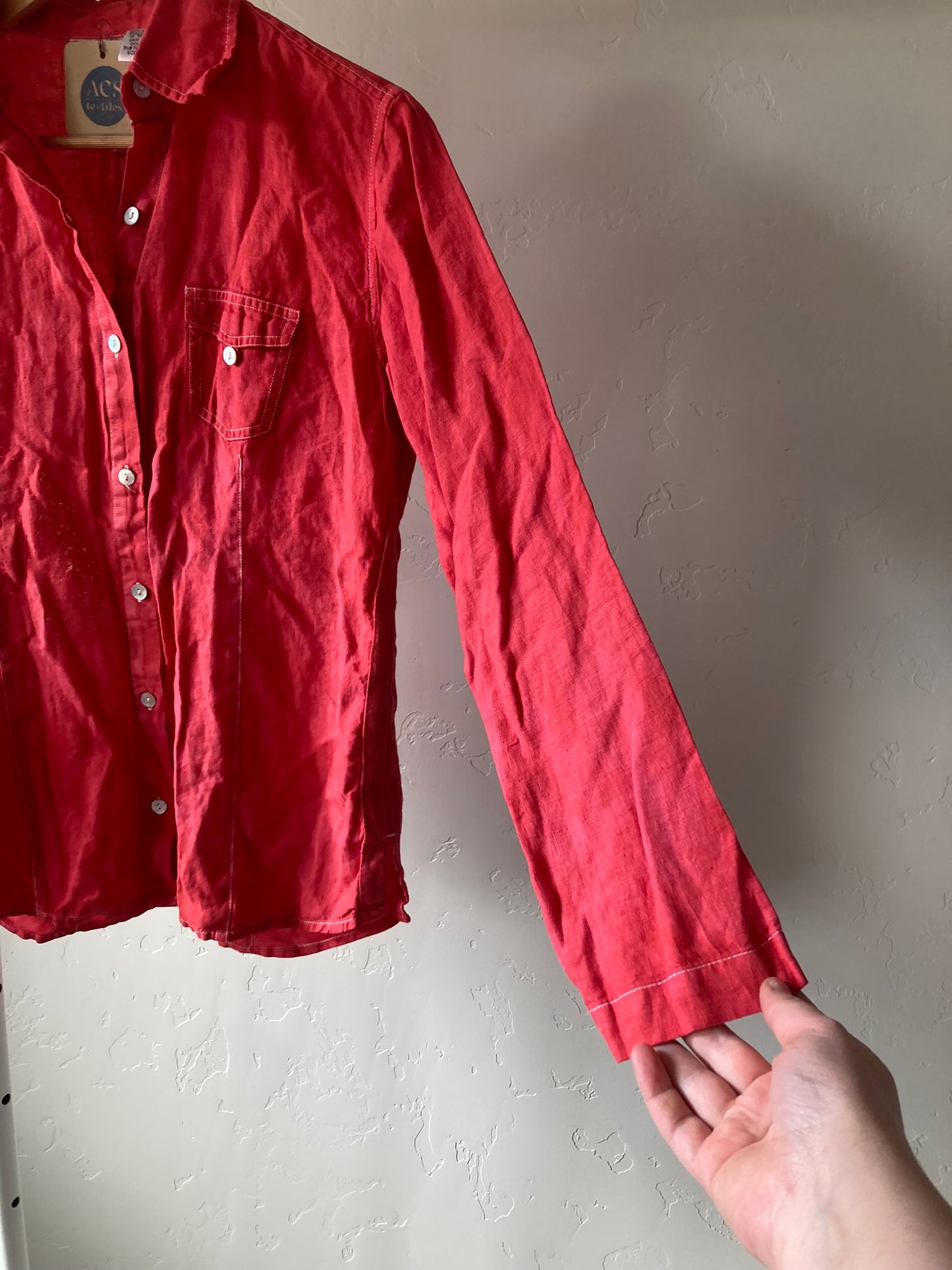 Bright Red Linen Button-Up- S