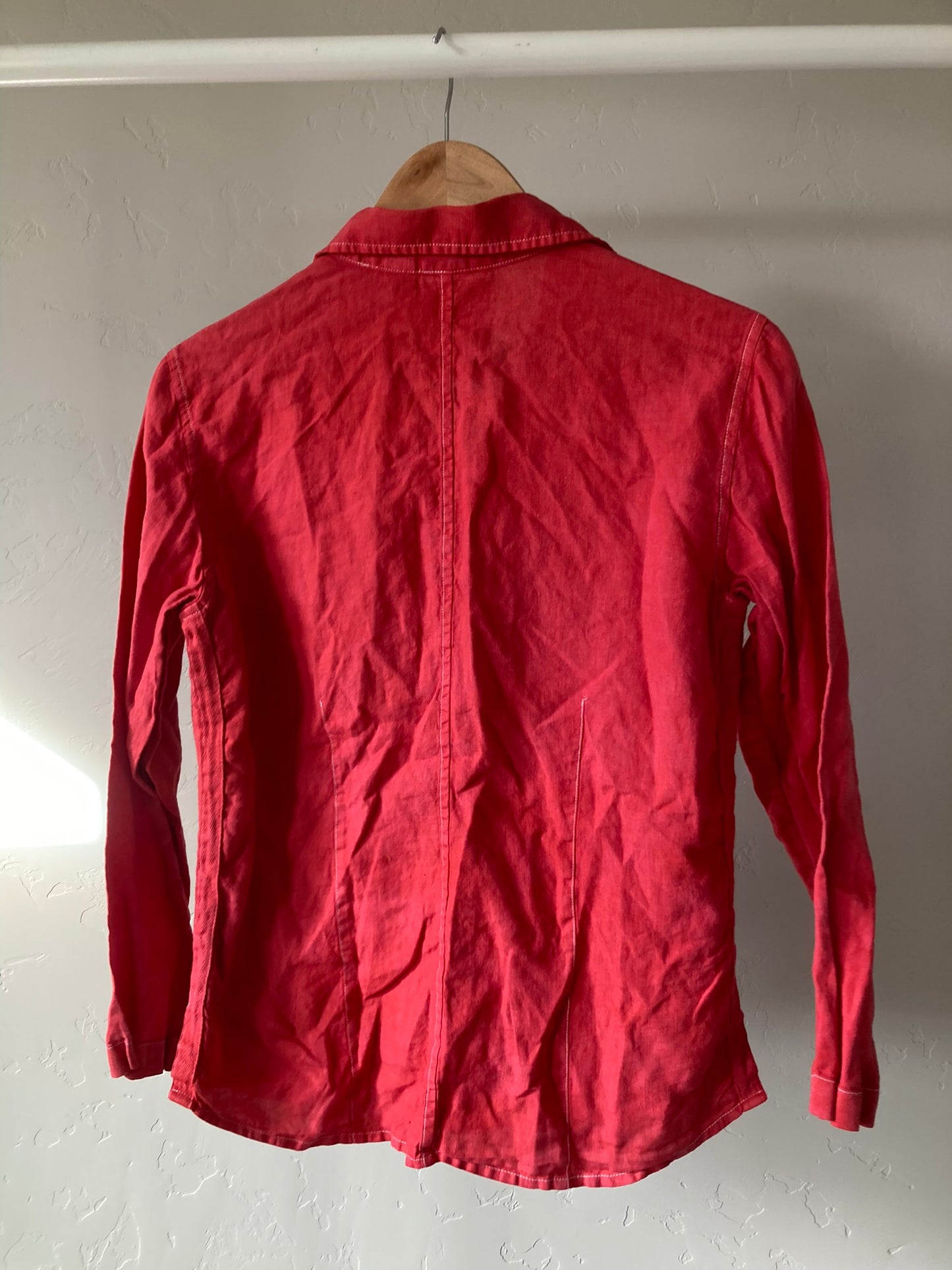 Bright Red Linen Button-Up- S