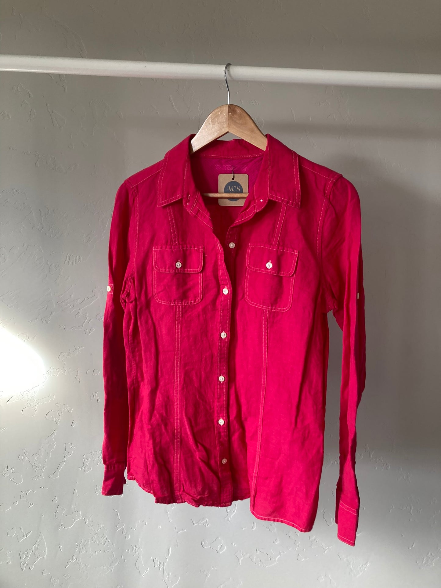 Hot Pink Linen Button-Up- L