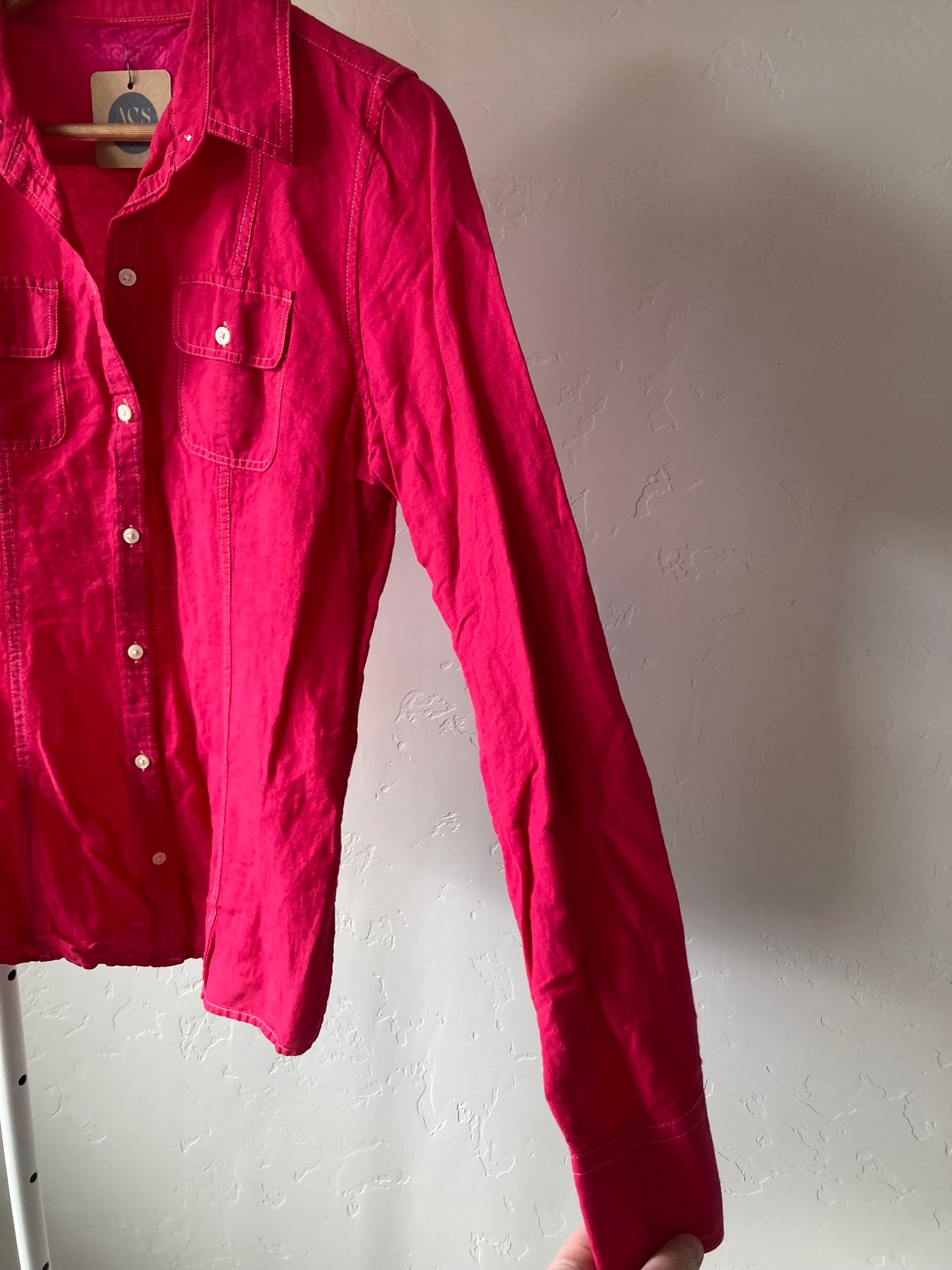 Hot Pink Linen Button-Up- L