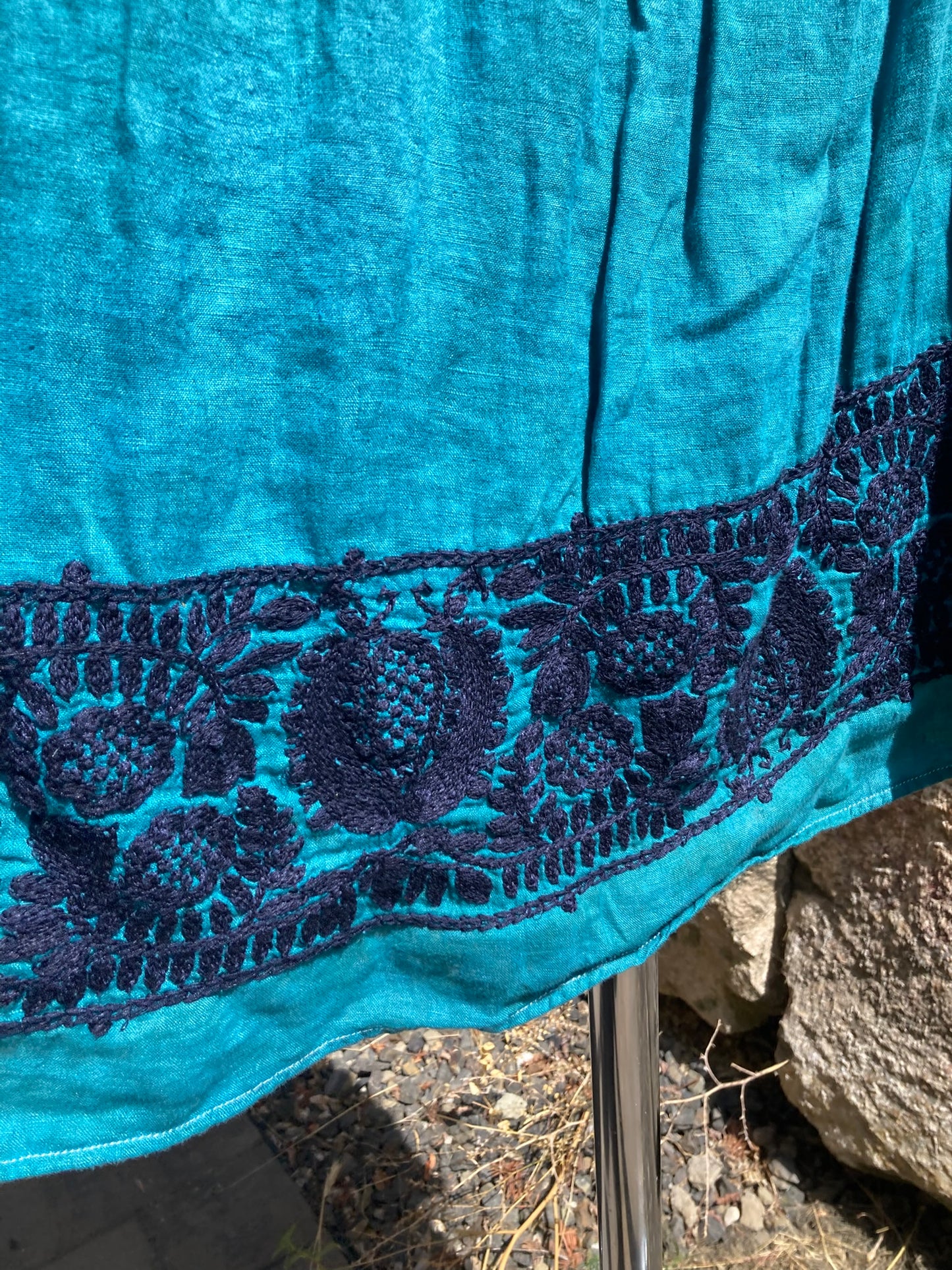 Turquoise Peasant Dress- L