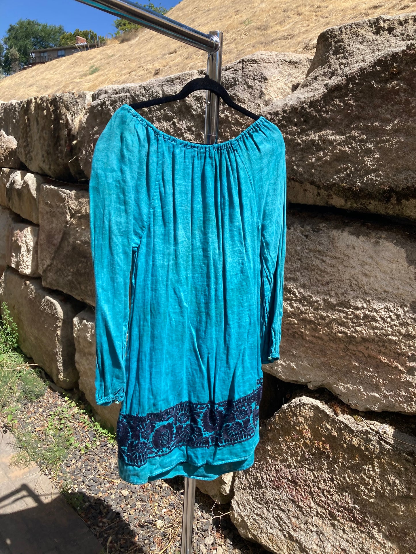Turquoise Peasant Dress- L