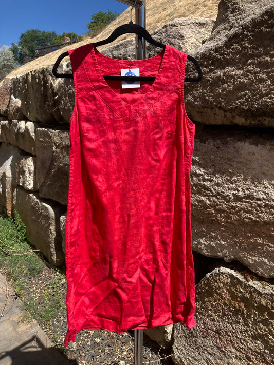 Red Linen Dress- S