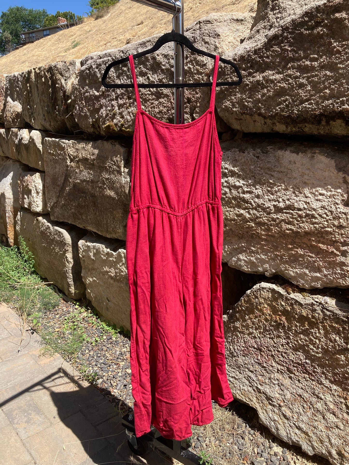 Red Striped Jumpsuit- L