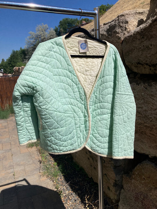 Mint Green Cropped Quilt Coat